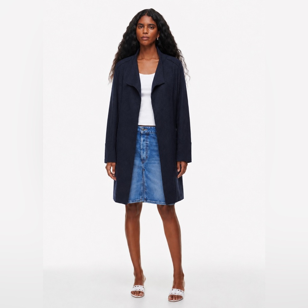 ZARA - Trafaluc Navy Minimalist Coat | Wool Blend Feel | Open Front Mid-Length